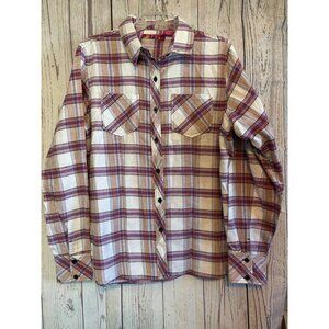 BTC Red & Tan Plaid Flannel Casual Shirt Size Large